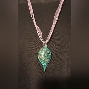 Glass pendant necklace turquoise and purple